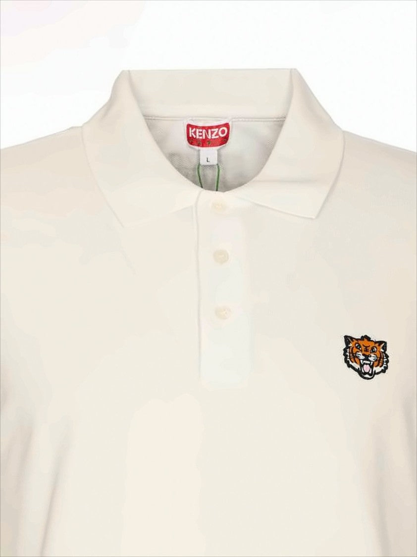 Textured Cotton Piqué Polo Shirt with Tiger Emblem
