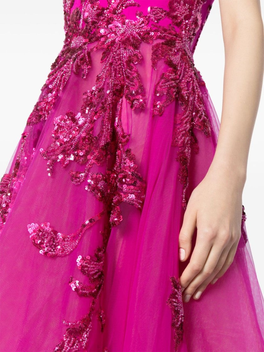 Tulle Beaded Dress With A Crepe Strapless Top