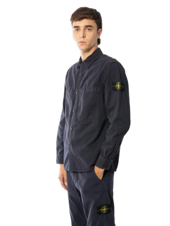 Black Long-Sleeve Button-Up Shirt with Chest Pockets