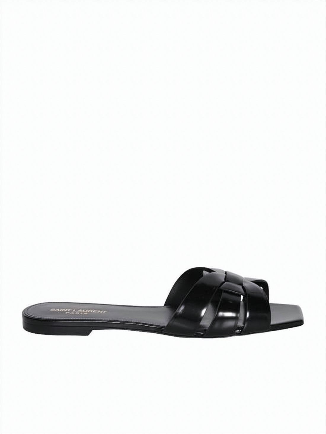 Flat Black Mule Sandals with Square Toe