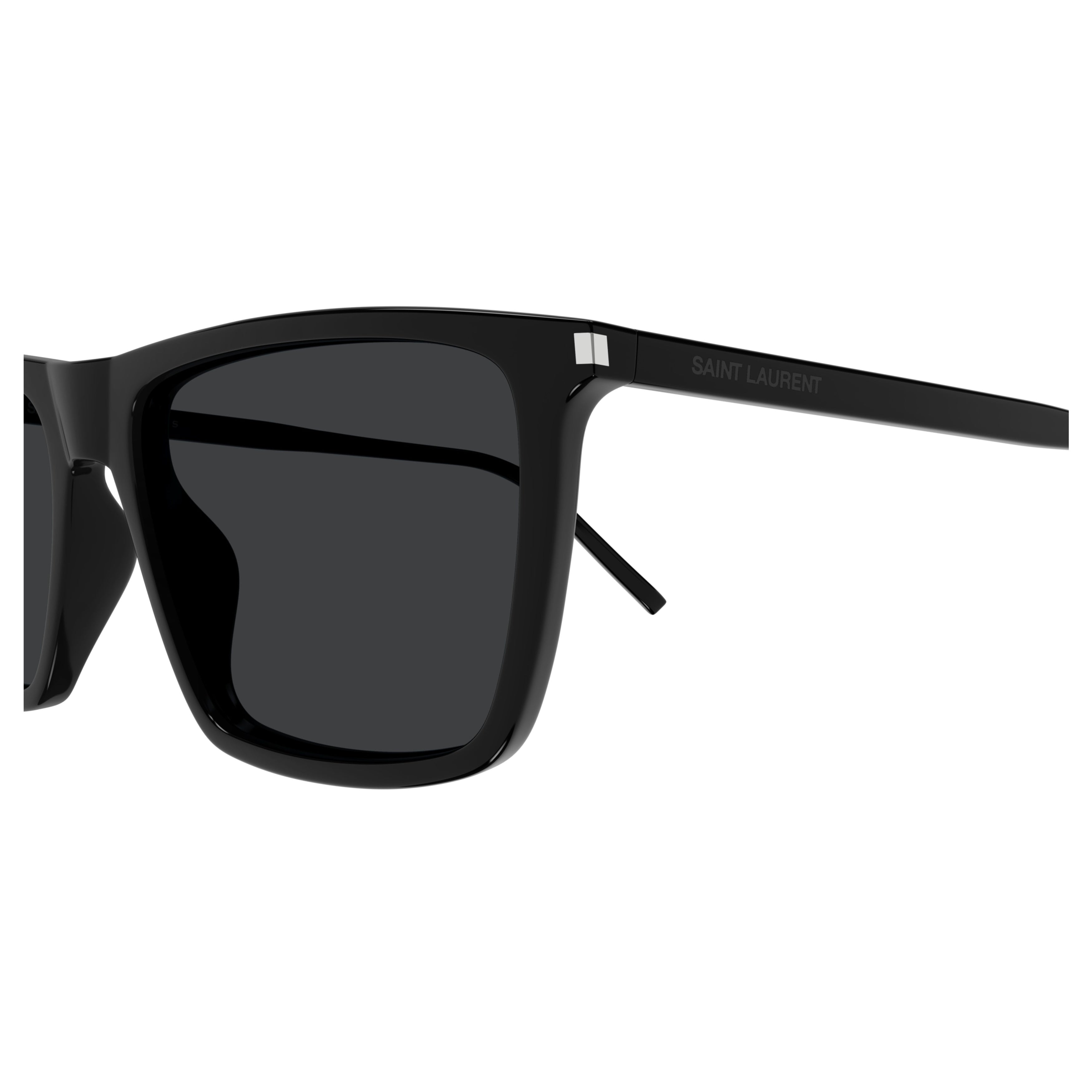 Rectangular Black Sunglasses with Glossy Finish and Metallic Accents