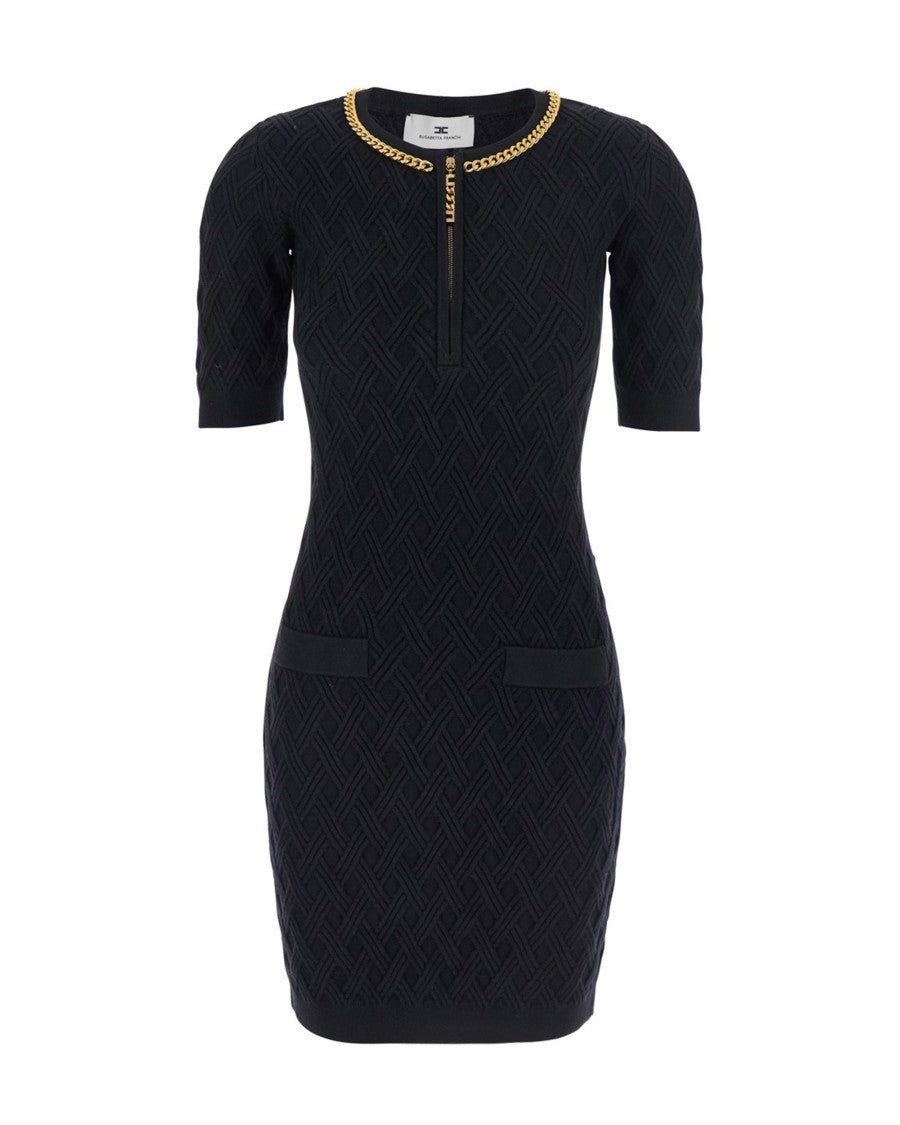 Black Diamond Knit Mini Dress With Jewel Detail