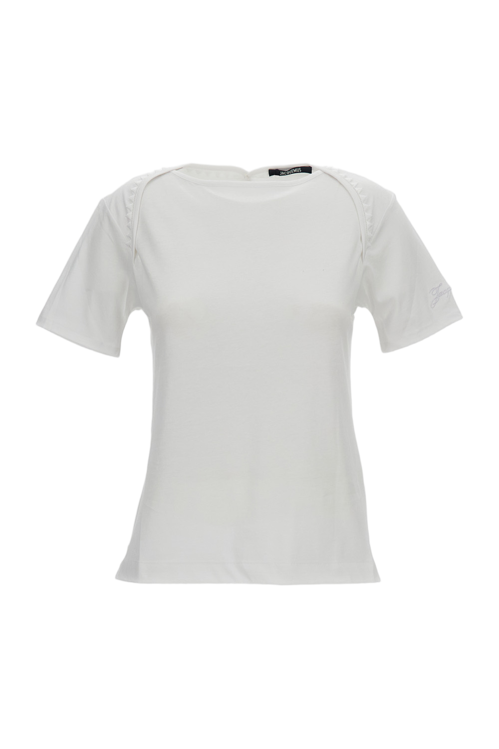 Short-Sleeved Cotton T-Shirt with Passementerie Trim and Embroidered Logo
