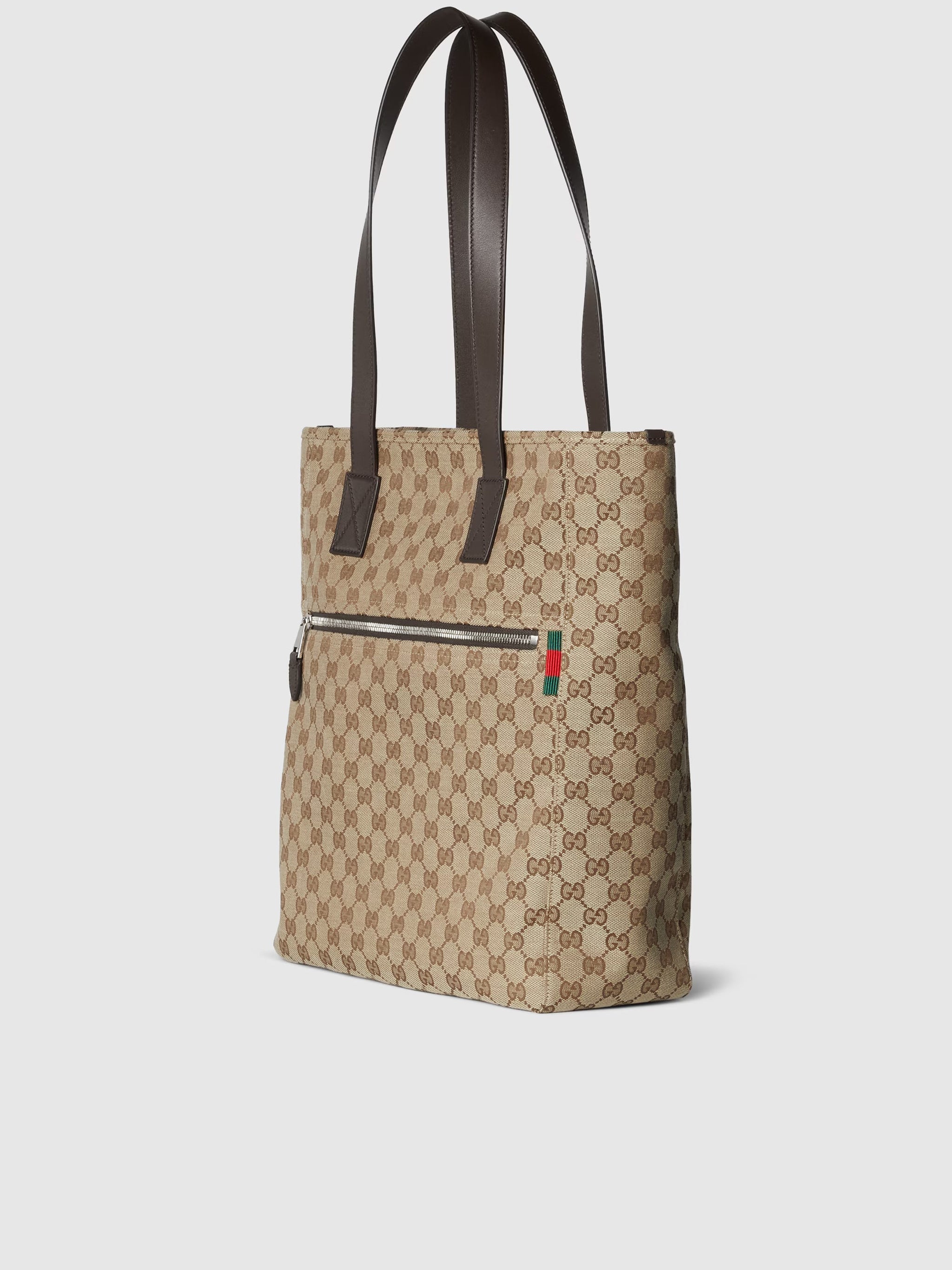 Beige Medium GG Canvas Web Tote
