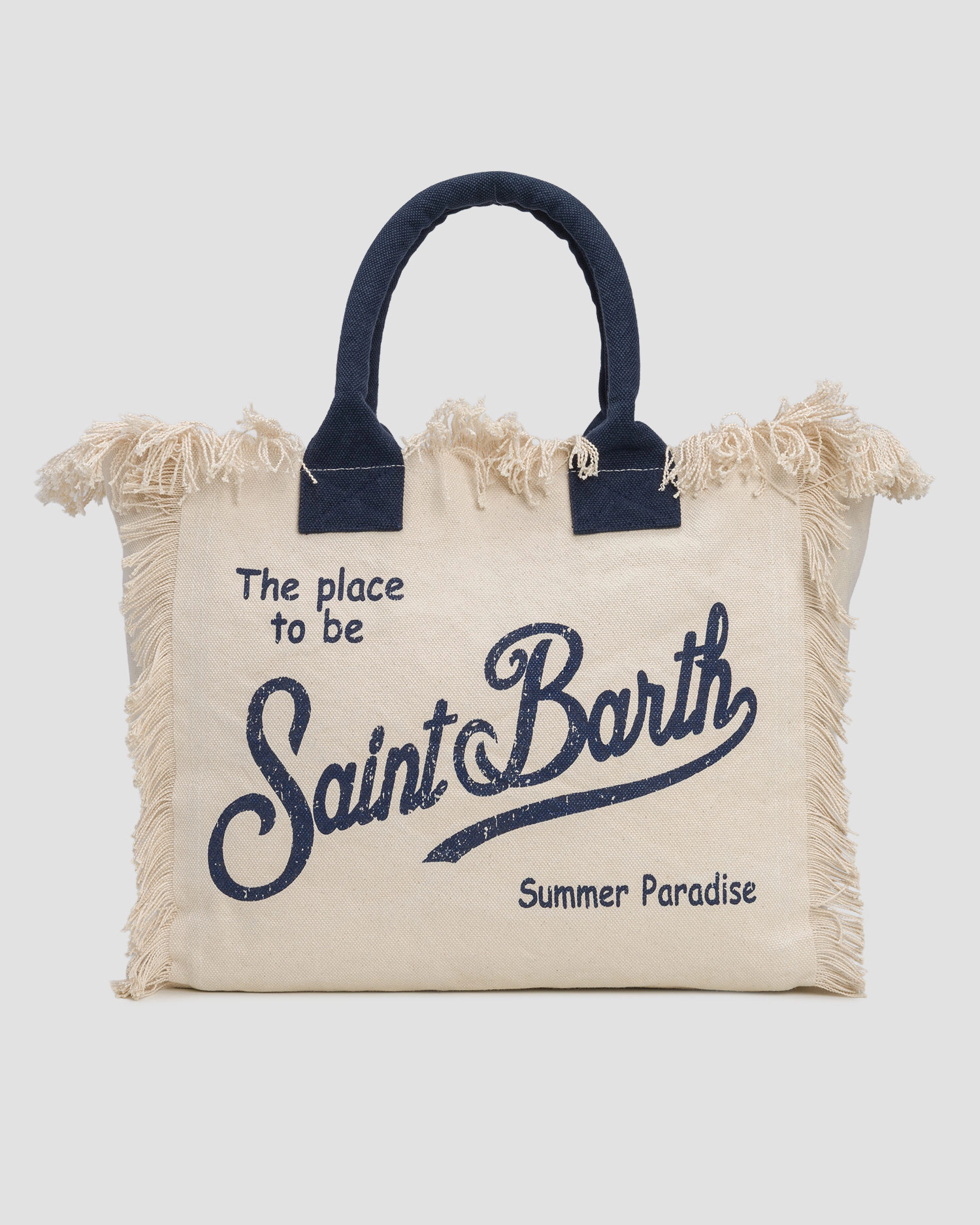 Rectangular Natural Canvas Tote Bag with Fringed Edges