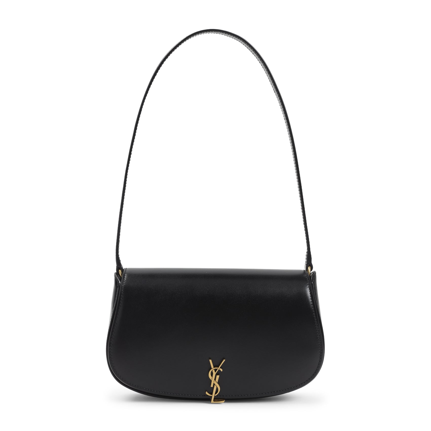 Curved Black Lamb Leather Shoulder Bag