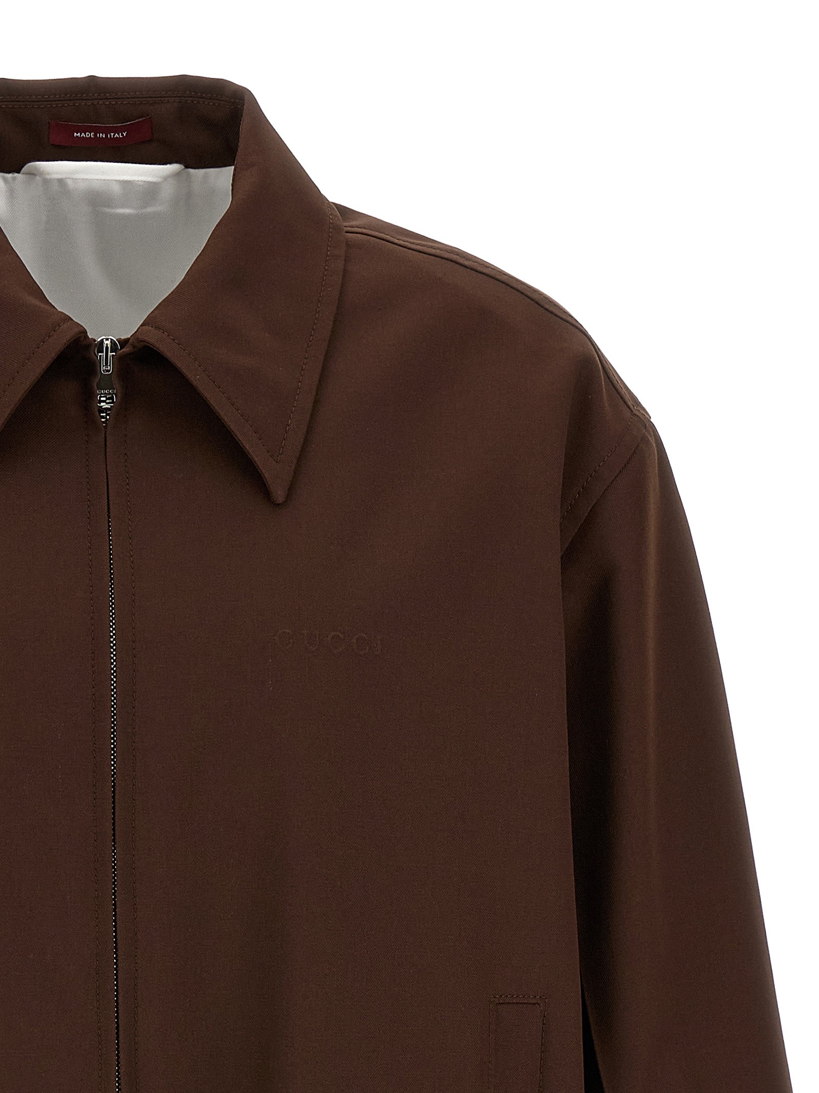 Wool Twill Jacket with Classic Collar and Front Zip Closure