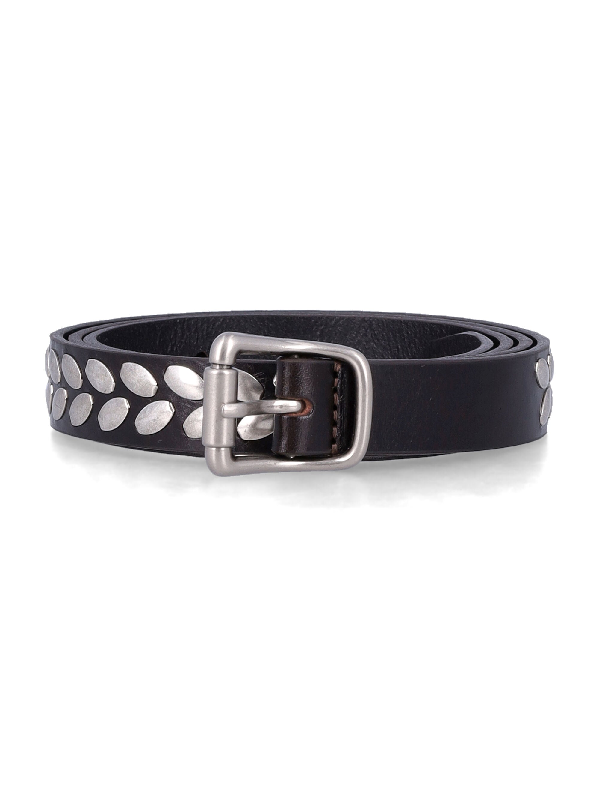 Dark Brown Almond Studs Leather Belt