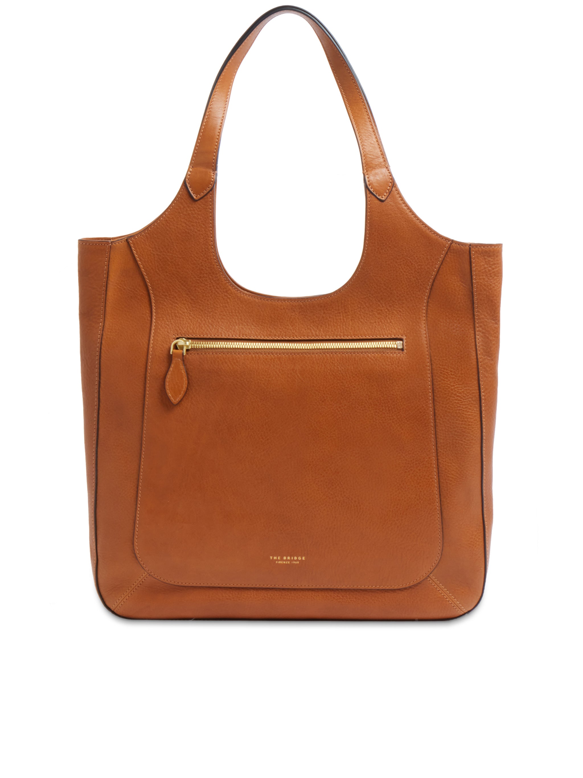 Spacious Leather Tote Bag with Gold-tone Zipper