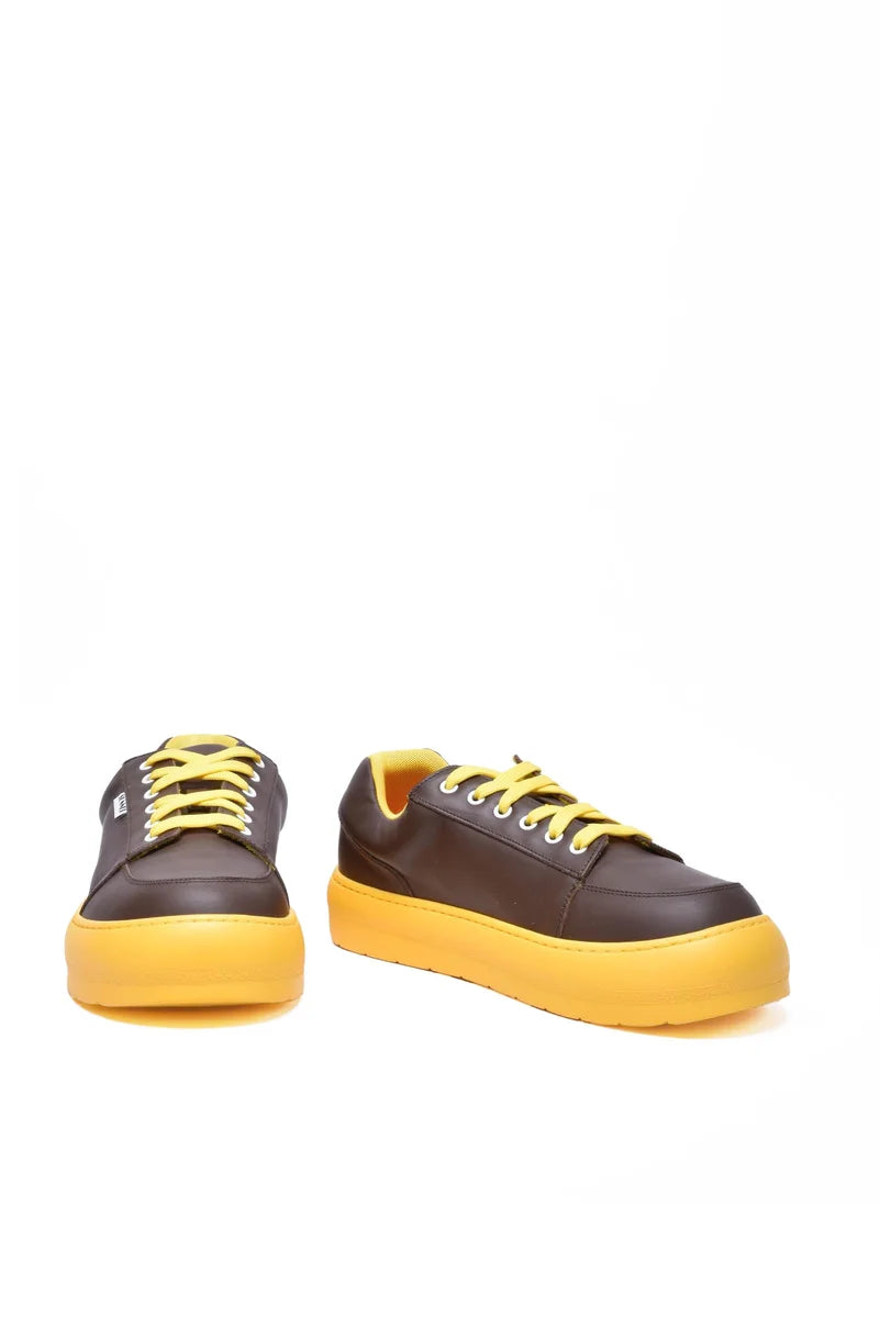 Leather Sneaker - Brown/Yellow
