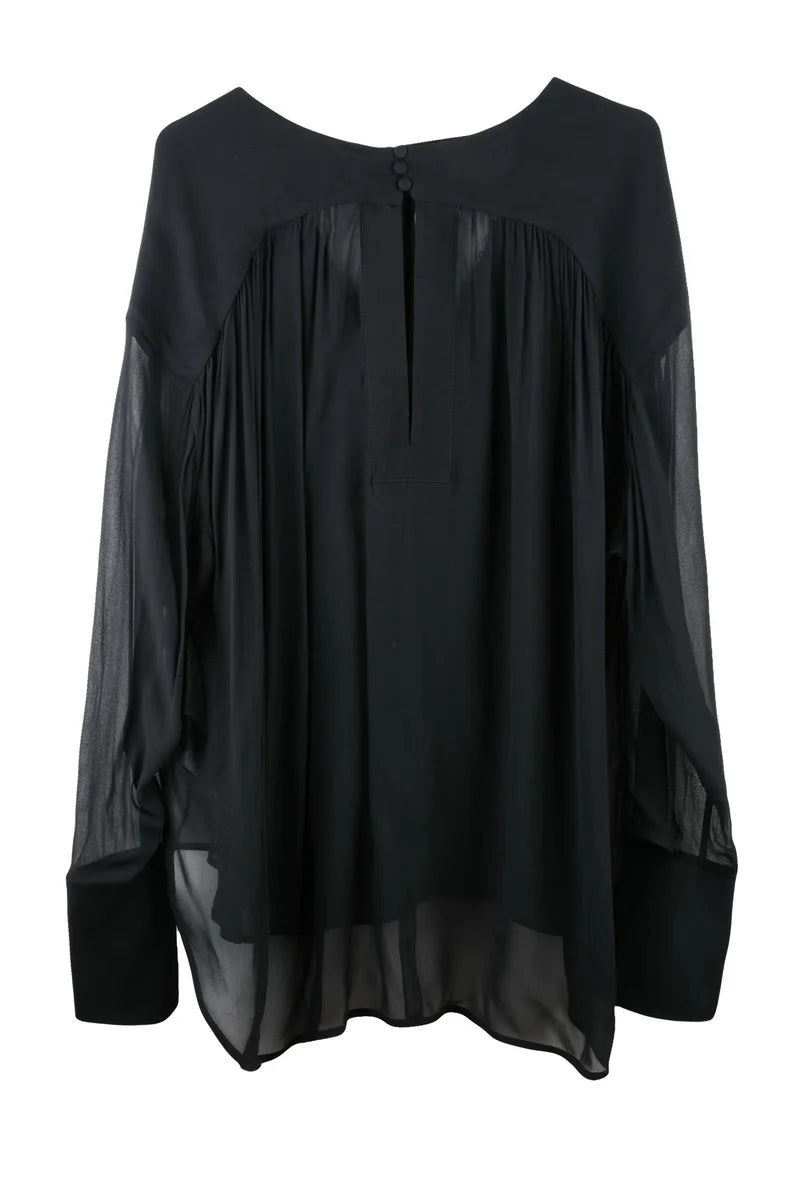 Chiffon Blouse Shirt Sleeves - Black