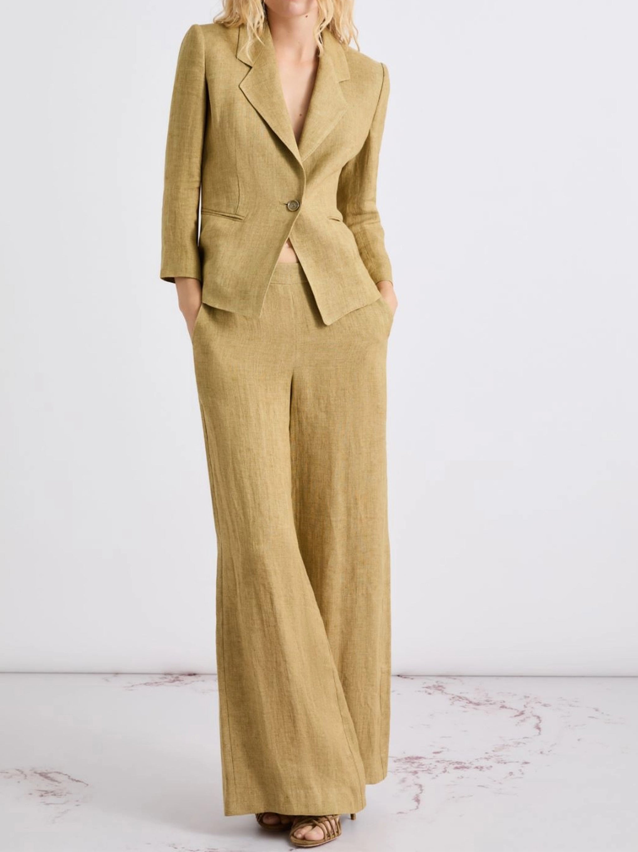 Neutral Mllottelia Wide-Leg High Linen Pants
