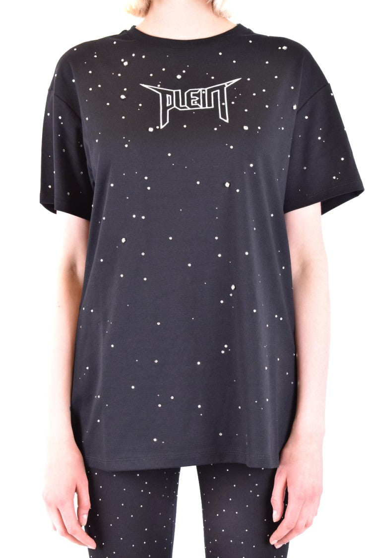 Relaxed Fit Black T-Shirt With Glass Accents