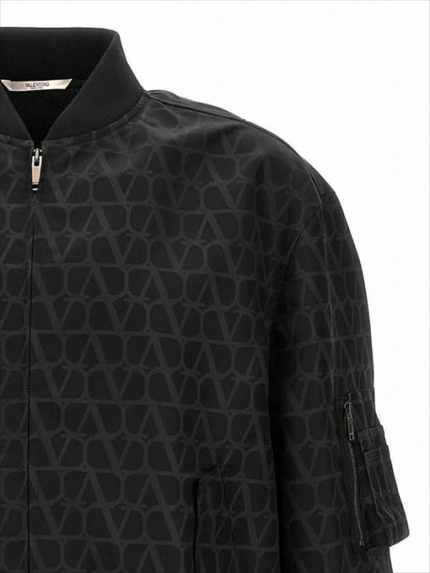 Geometric Patterned Black Bomber Jacket