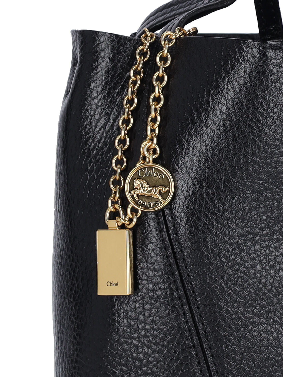 Small Hammered Leather Tote with Golden Accents