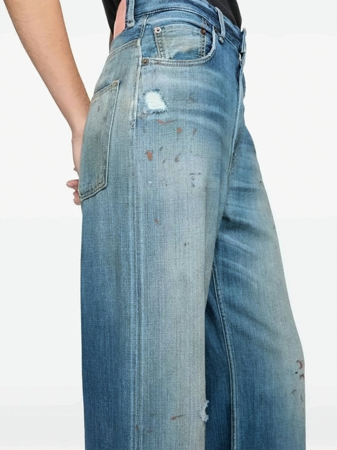 Wide-Leg Denim Pants With Faded Wash