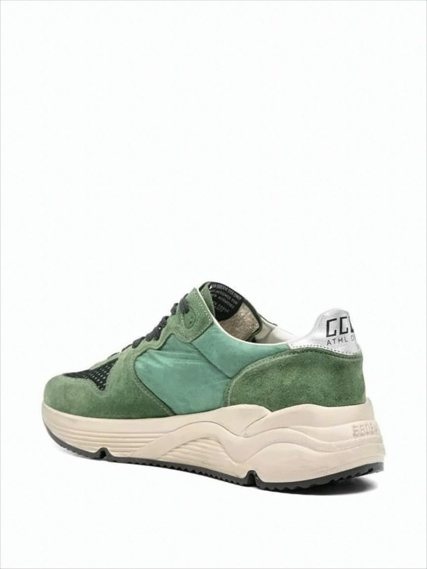 Green Suede and Nylon Sneakers