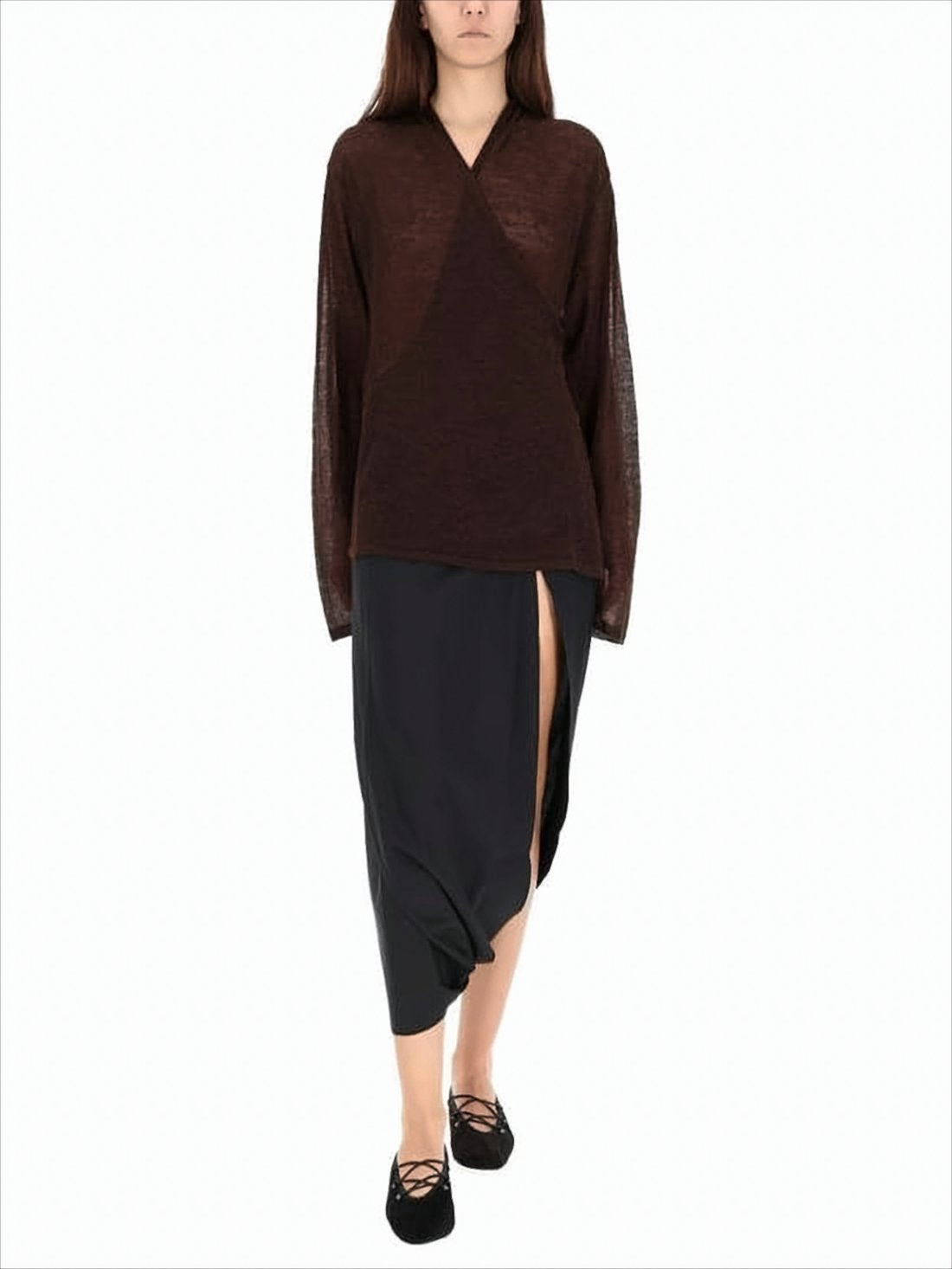Lightweight Brown Wrap Cardigan With Side Ties
