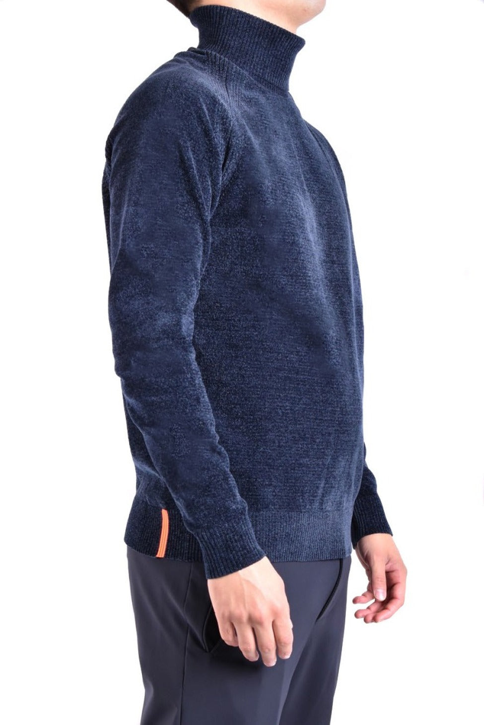 High Neck Blue Knitwear With Long Sleeves