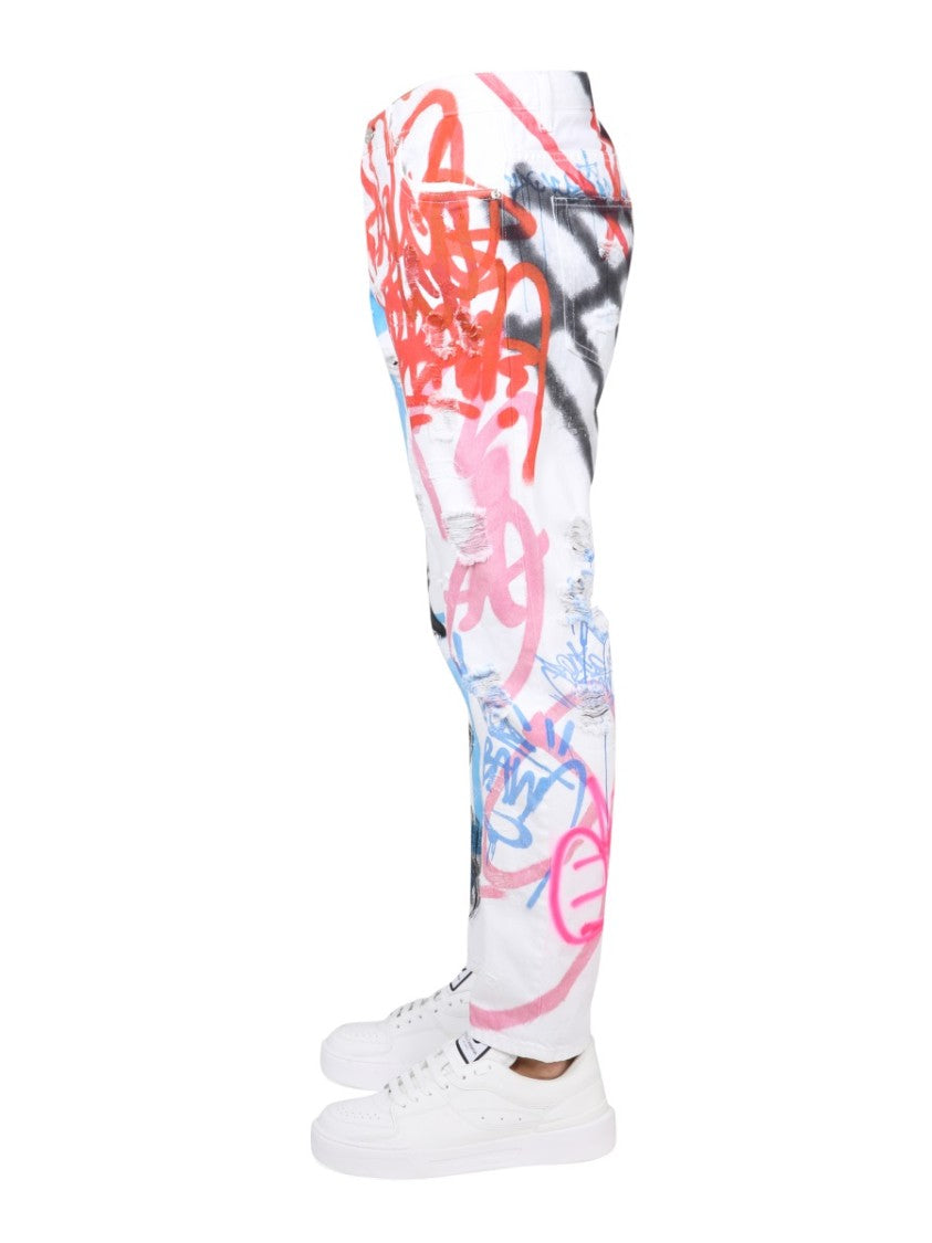 Graffiti-Print Loose Fit Jeans