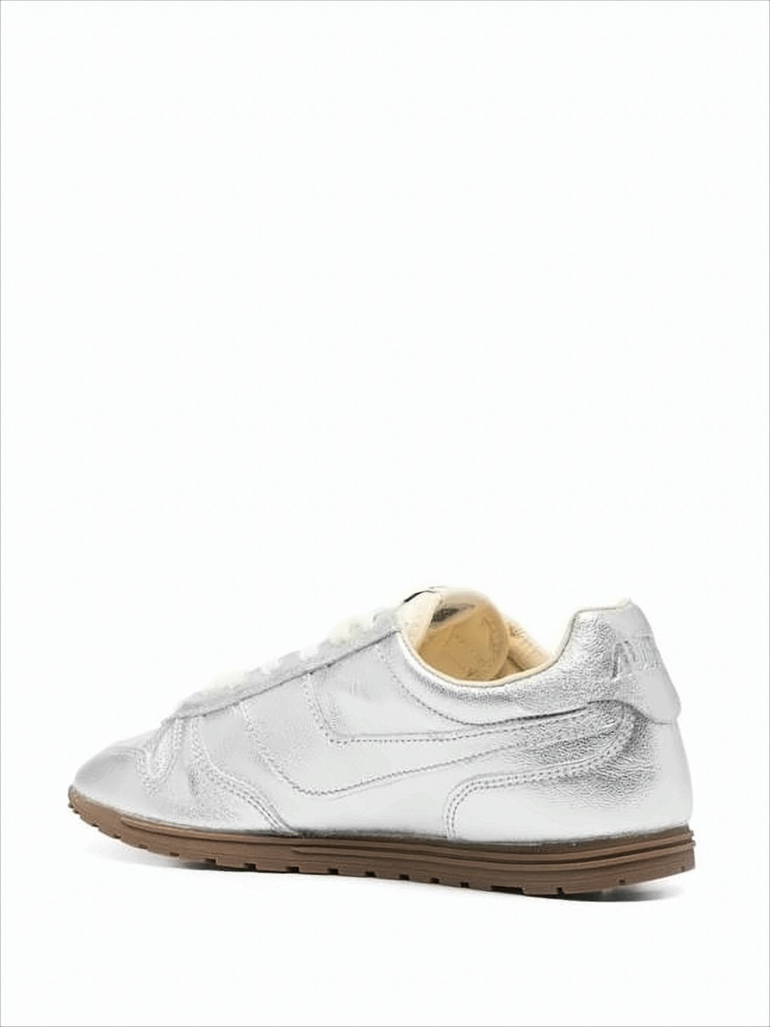 Metallic Silver Leather Low-Profile Sneakers