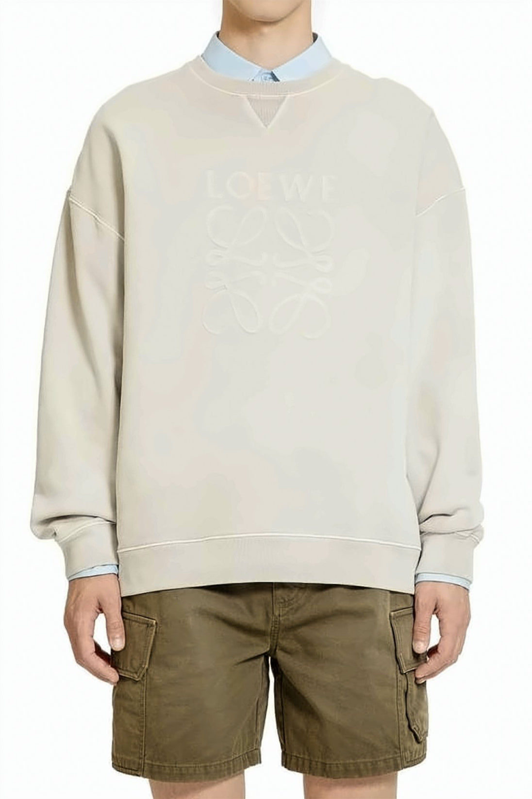 Relaxed Fit Long-Sleeve Crewneck Sweatshirt with Embossed Logo