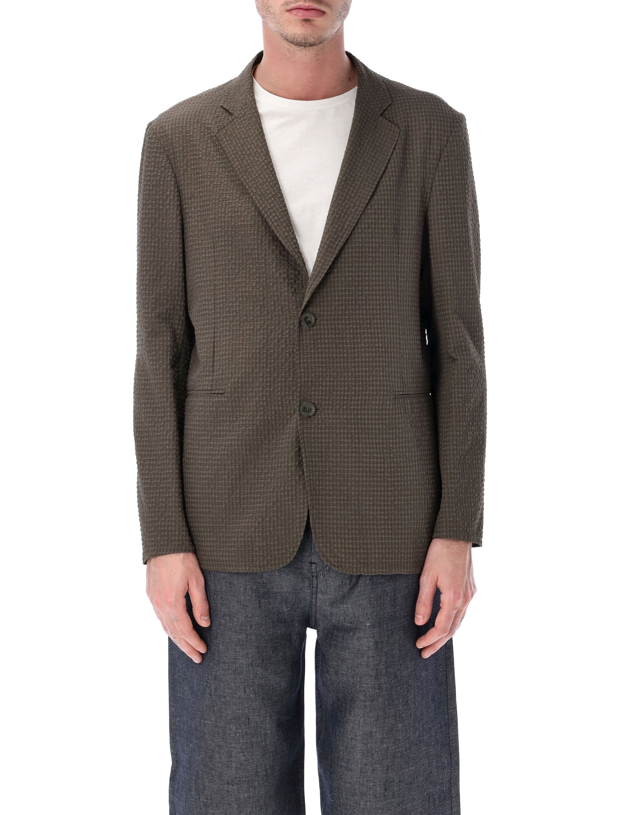 Textured Brown Seersucker Blazer