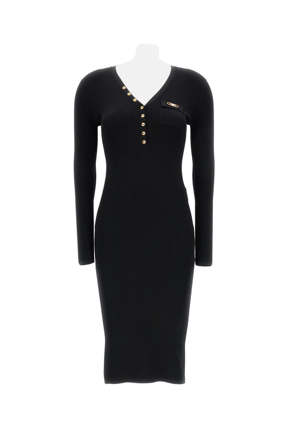 Ribbed Midi Dress with Gold Button Detail