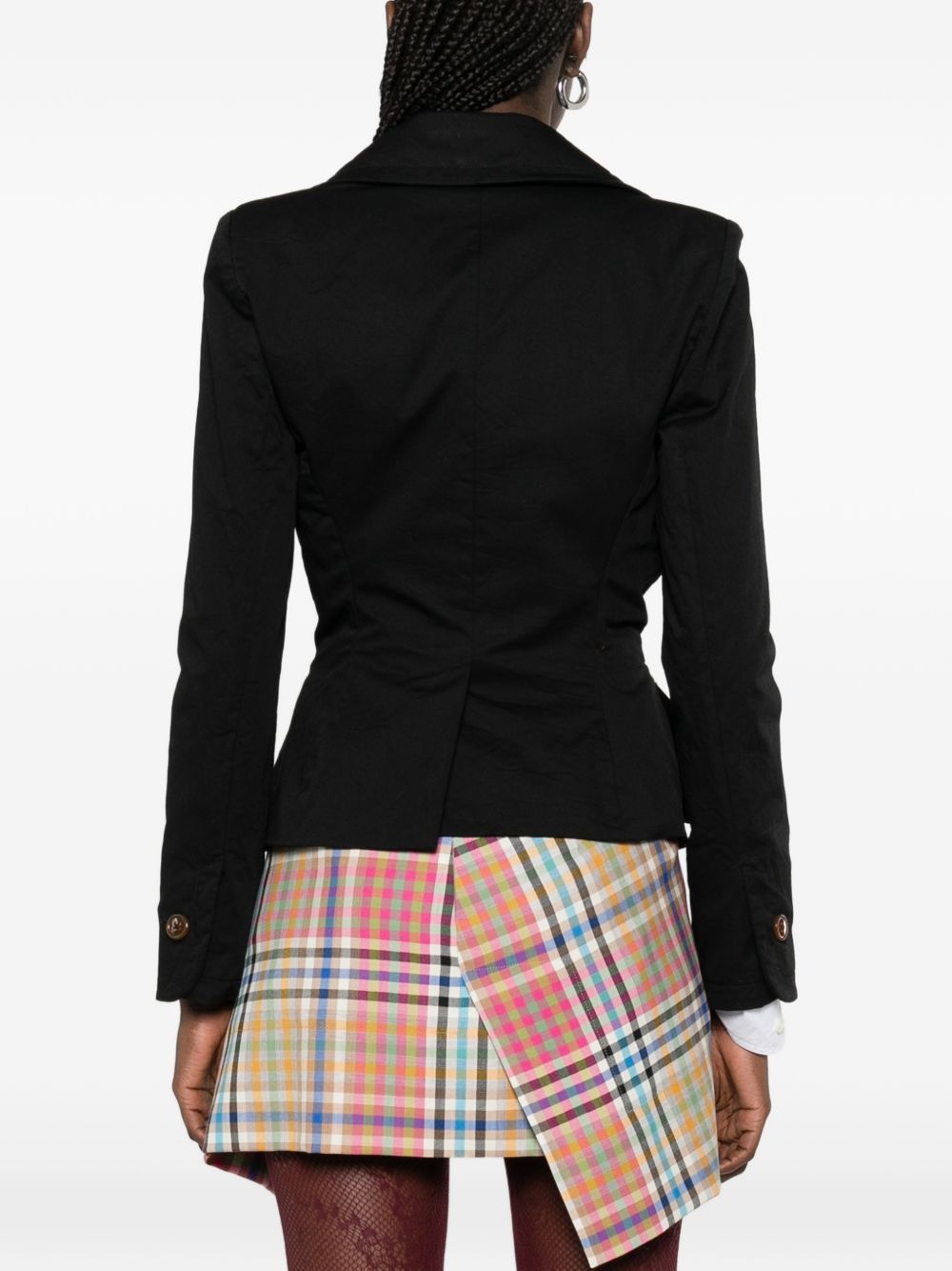 Tailored Black Jacket With Notched Lapel And Flared Hem