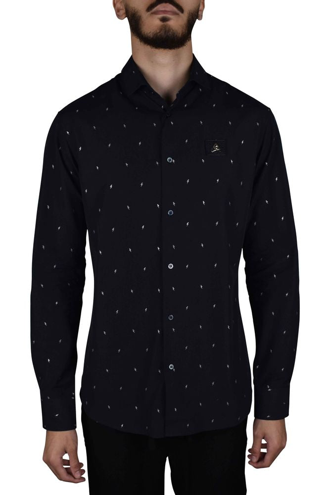 Black Cotton Shirt With Embroidered Lightning Bolts