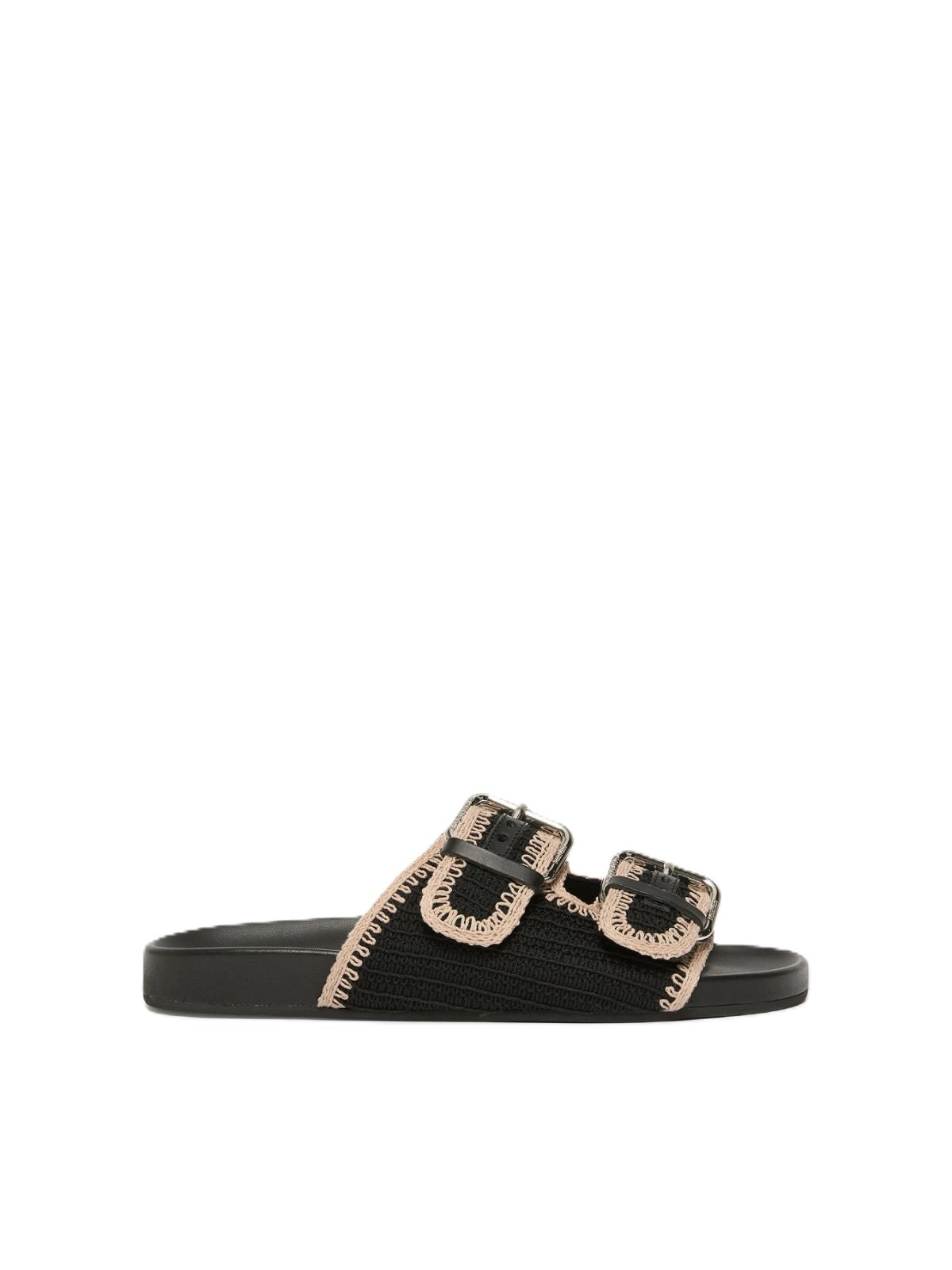 Wide Strap Slide Sandal with Decorative Buckles