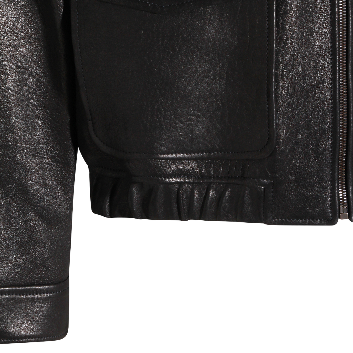 Fitted Black Leather Jacket With Textured Finish