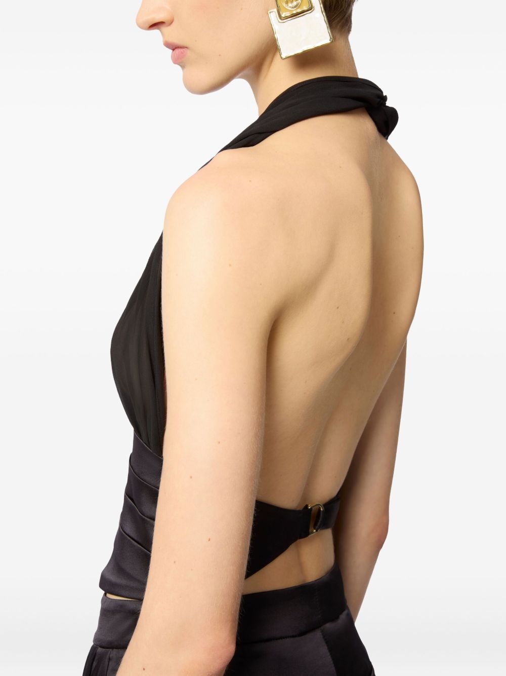 Silk V-Neck Halterneck Top With Bow Detail