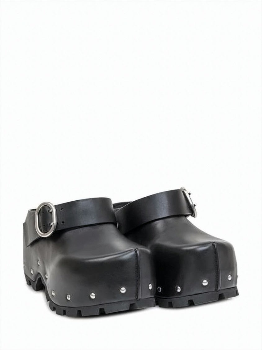 Black Leather Mules with Sole