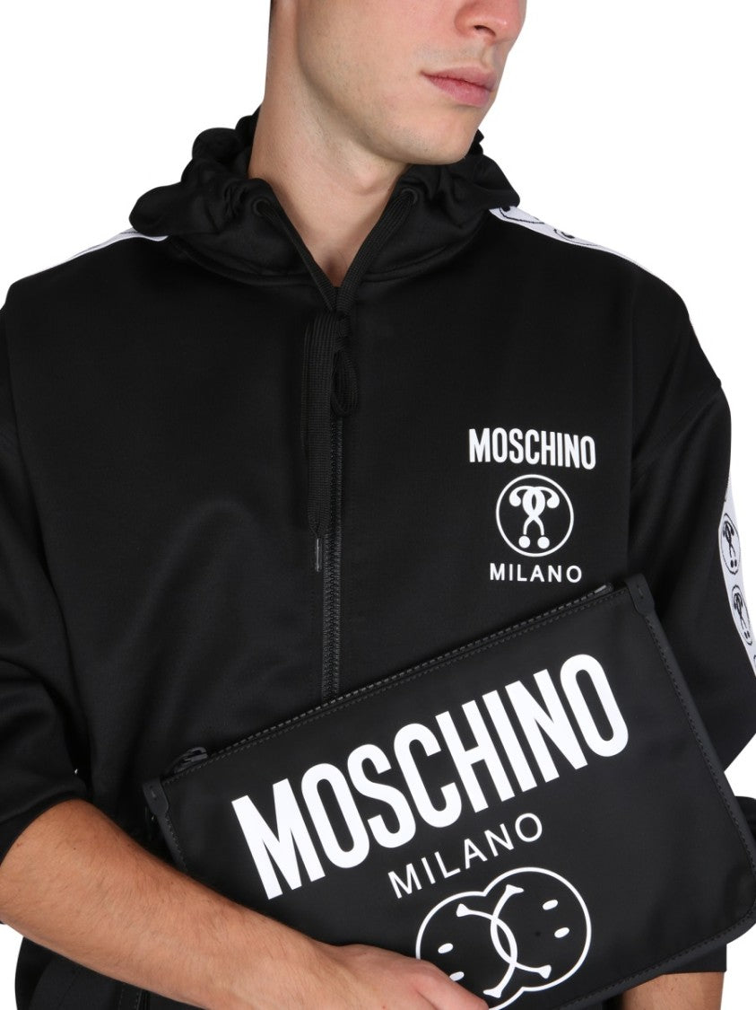Full-Zip Black Sweatshirt With Logo Accents