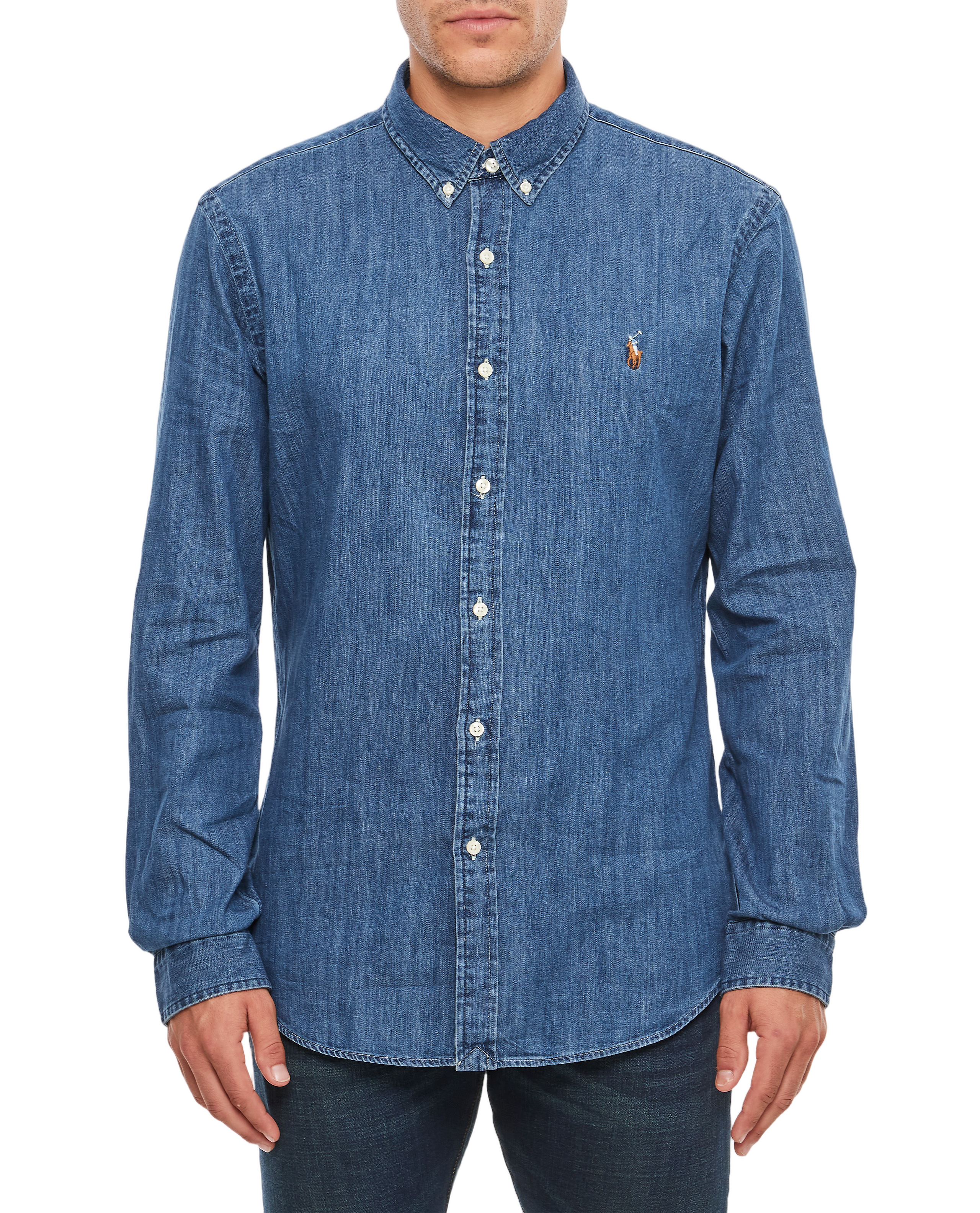 Classic Button-Down Denim Shirt With Embroidered Logo