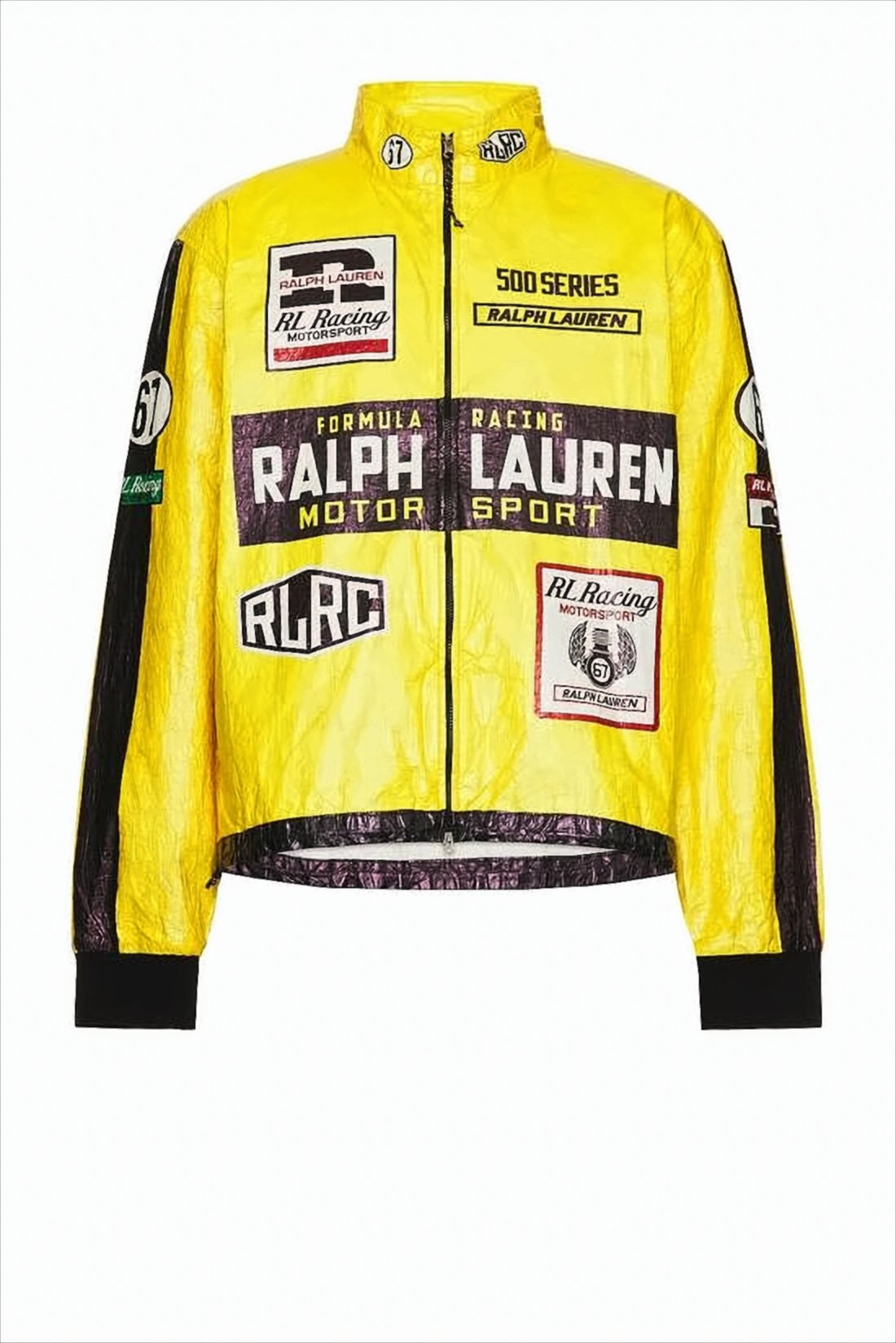 Cropped Racing-Inspired Jacket with Bold Patchwork Design
