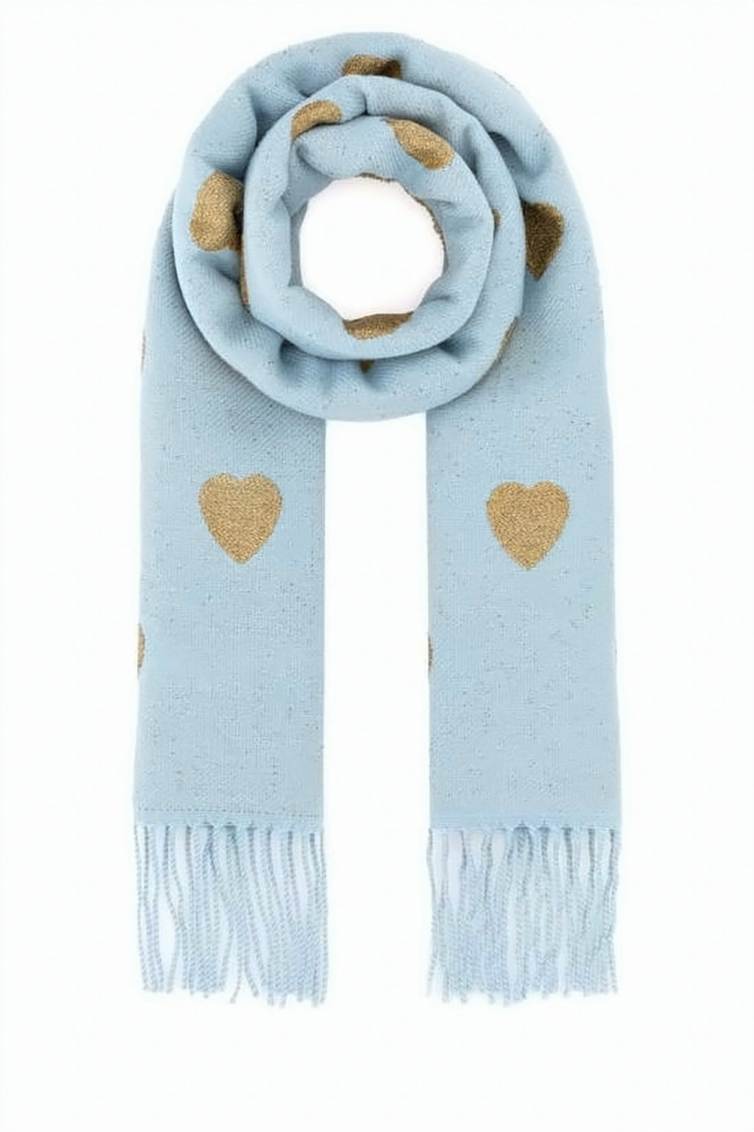 Light Blue Scarf With Gold Heart Motifs