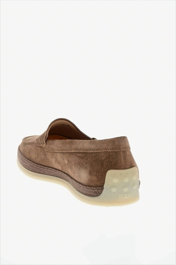 Suede Loafers with Braided Detail and Rubber Outsole