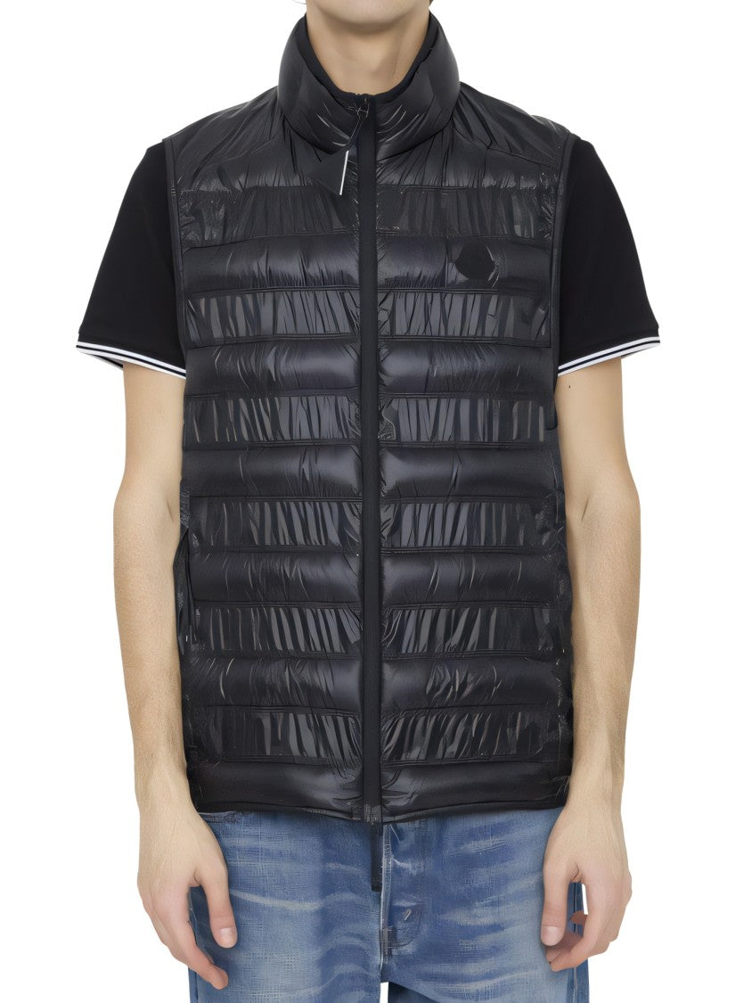 Quilted Black Vest With High Collar
