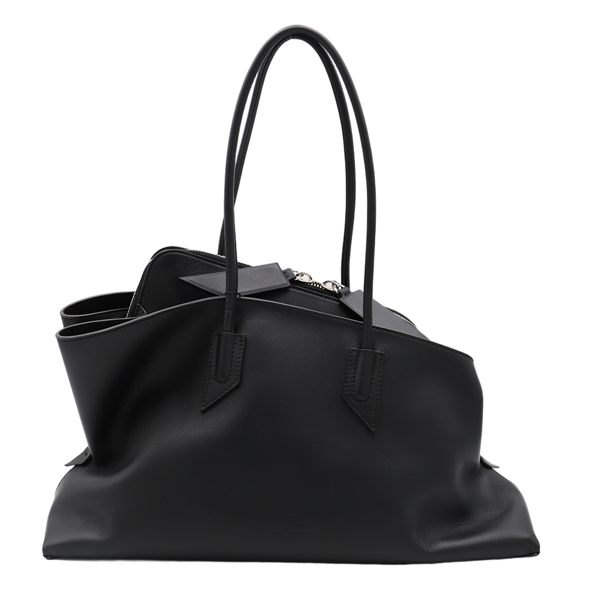 Smooth Black Handbag with Zippered Top Closure