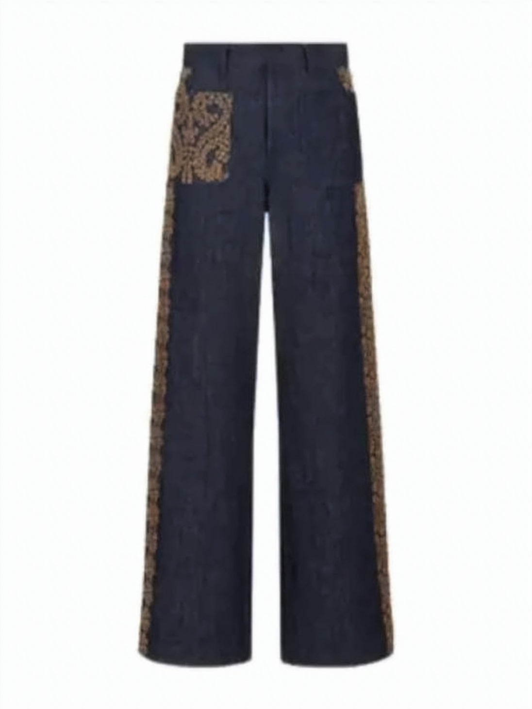 Wide-Leg Denim Pants with Decorative Elements