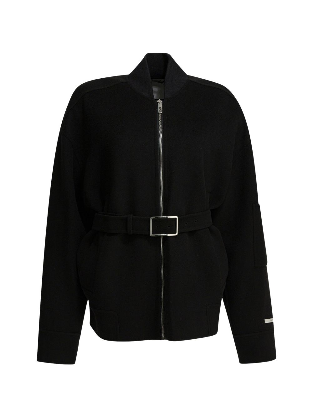 Belted Black Jacket with High Collar