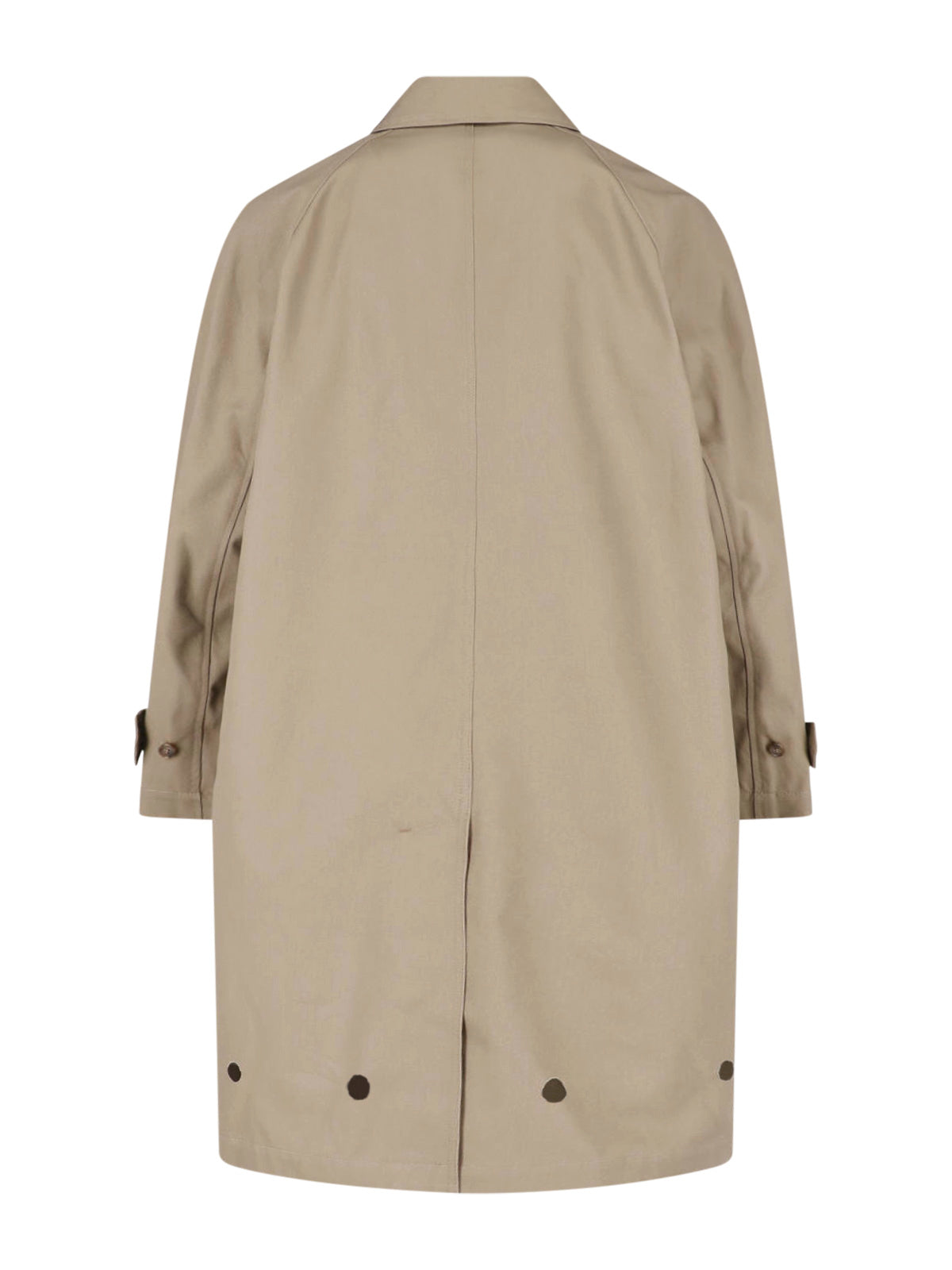Mid-Length Beige Jacket with Classic Collar and Button Details