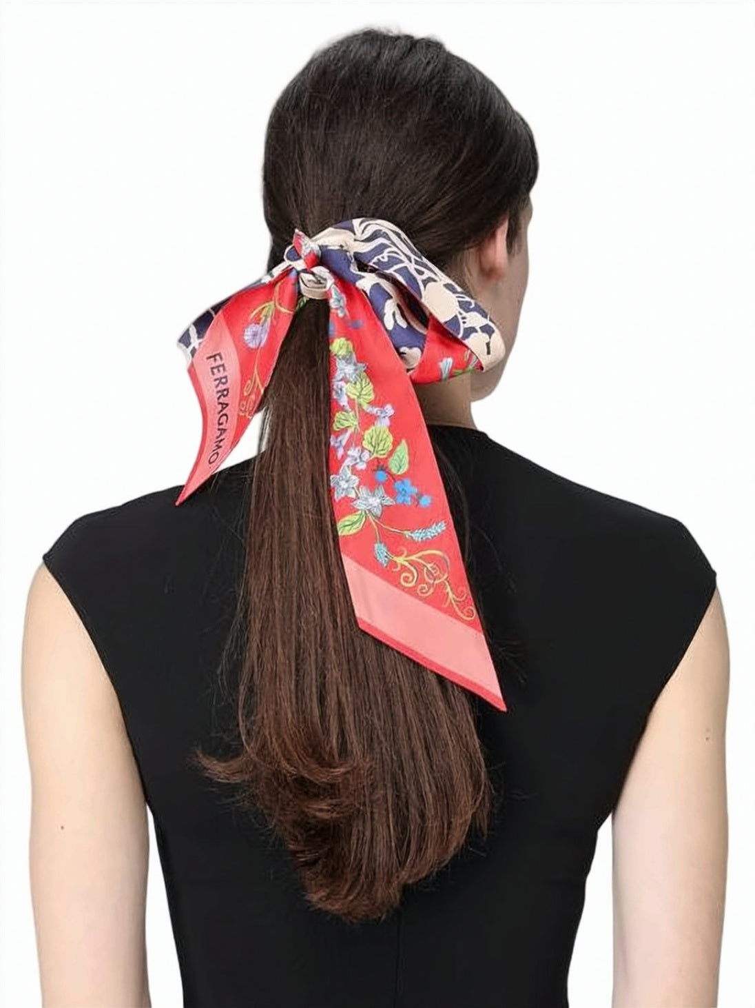 Long Silk Scarf with Floral Pattern
