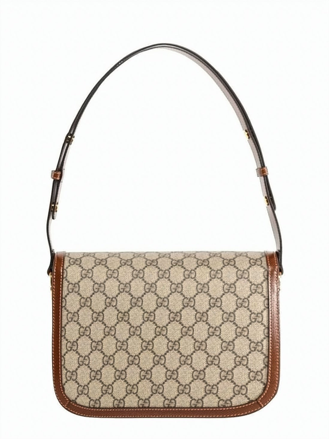 Structured Beige Canvas Horsebit Shoulder Bag with Leather Trimming