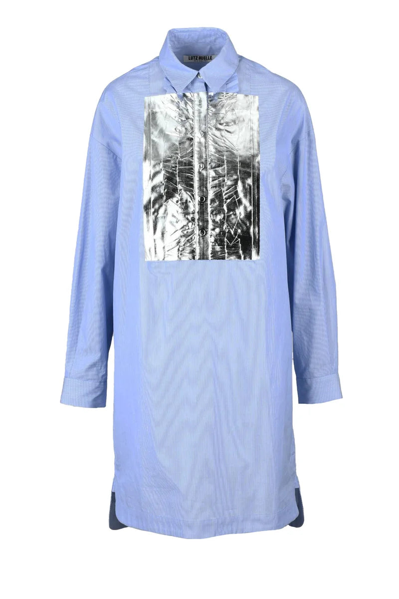 Light Blue Shirt with Metallic Silver Panel