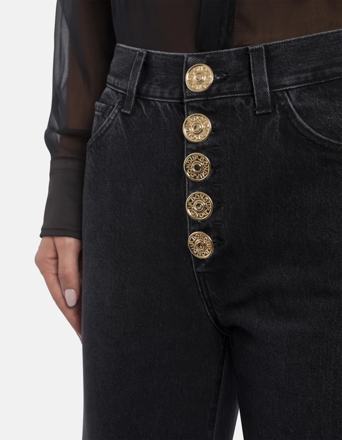Wide-Leg Jeans with Ornate Gold Button Detailing