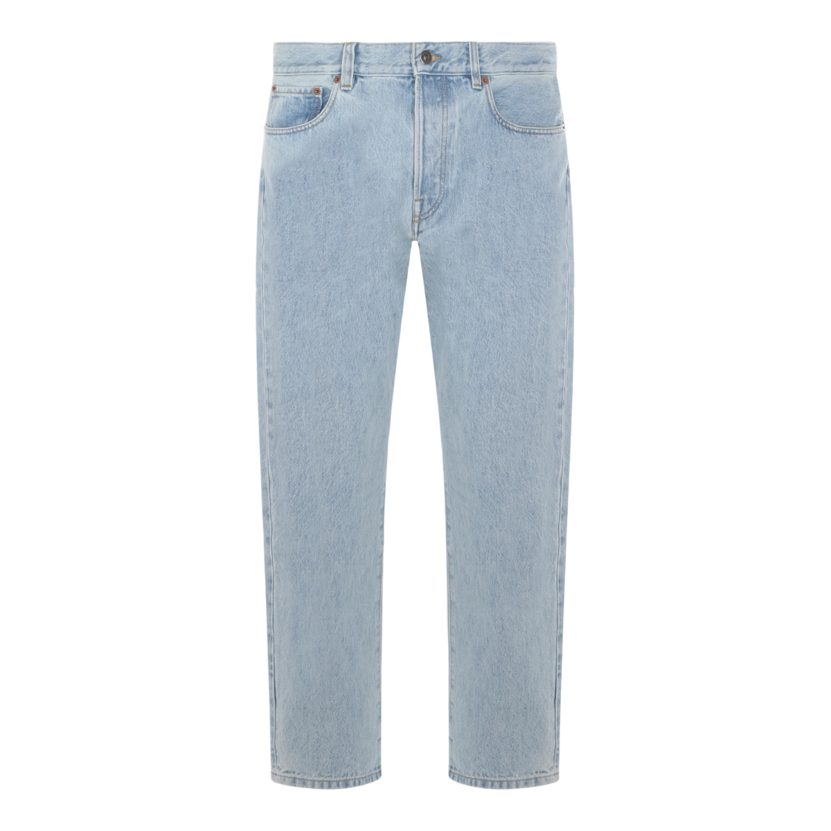 Light Blue Straight-Leg Jeans with Five-Pocket Design
