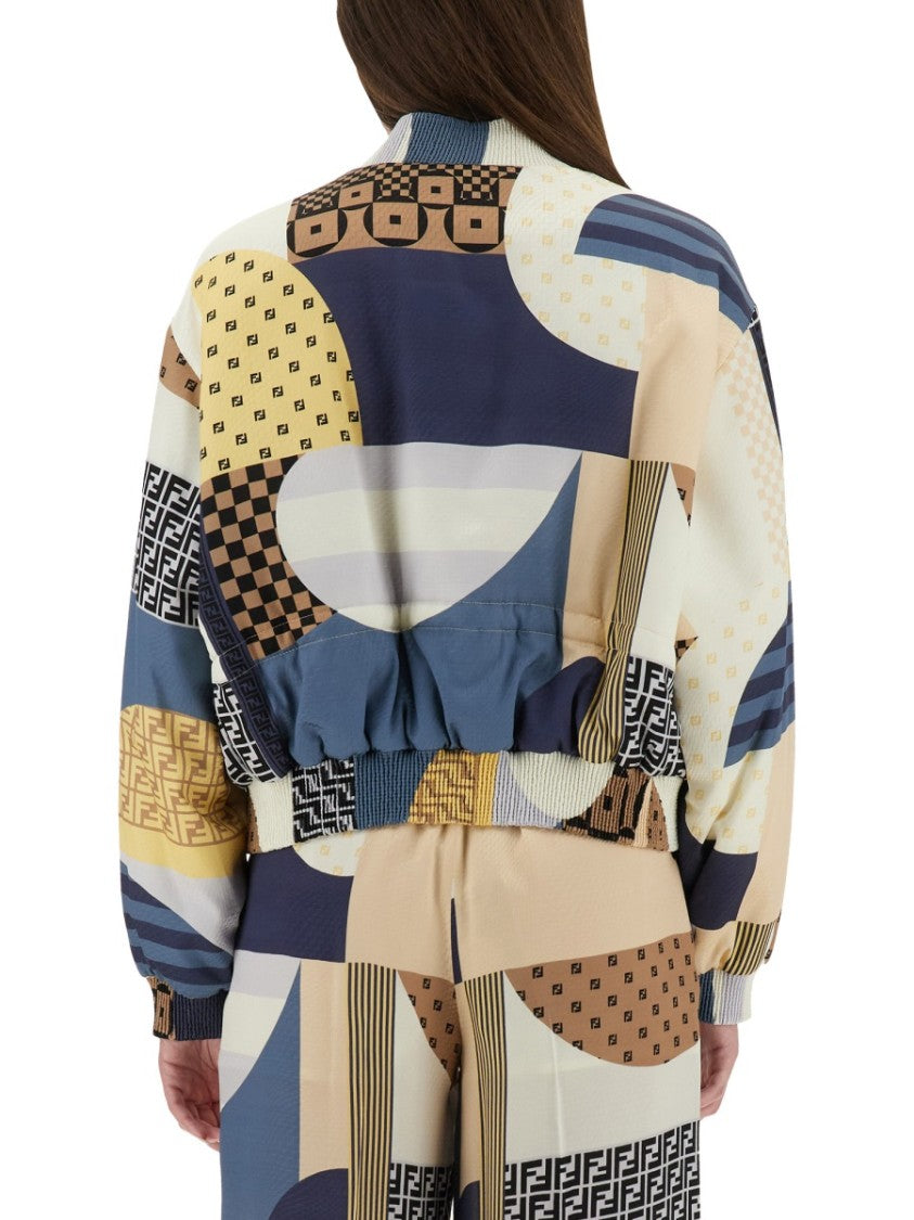 Silk Bomber Jacket With Patchwork Print
